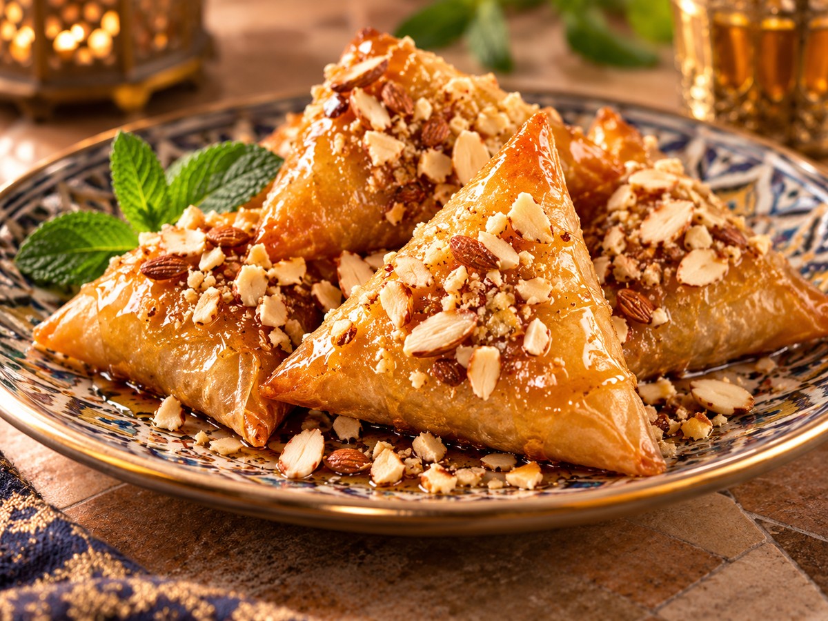 Honey Almond Briouat plated food photograph